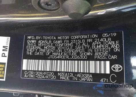 2020 Toyota Corolla Se from USA, damaged, VIN JTDS4RCE9LJ026300